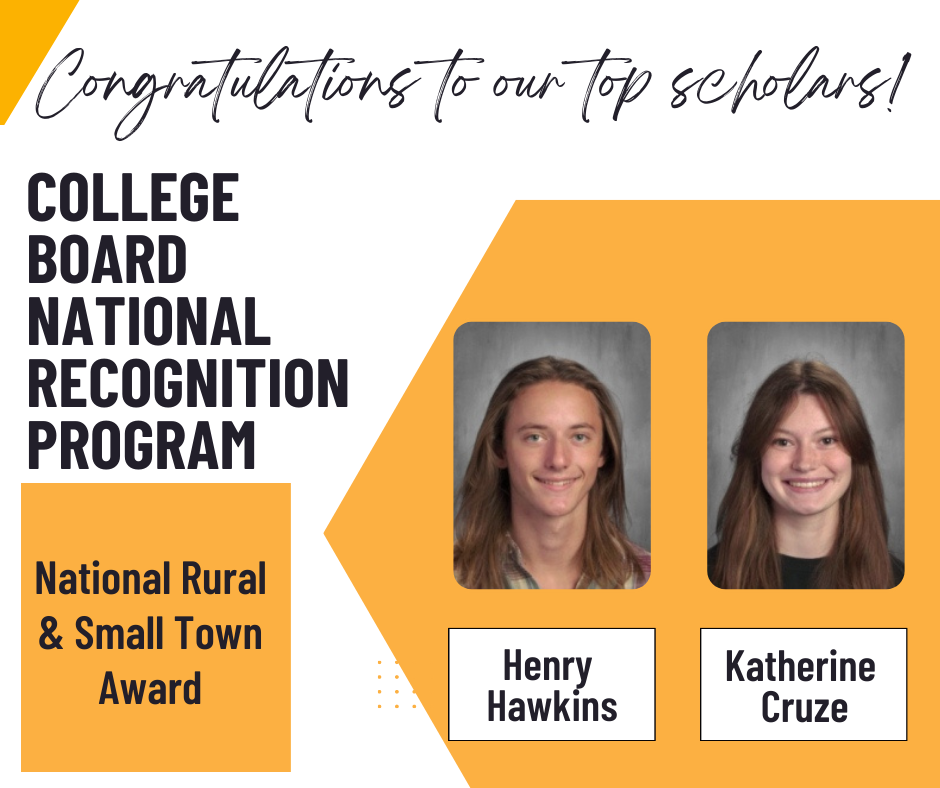 Congratulations to two Taylor High School students, Henry Hawkins and Katherine Cruze, who are two of 62,000 students from across the country to earn academic honors from the College Board’s National Recognition Programs!